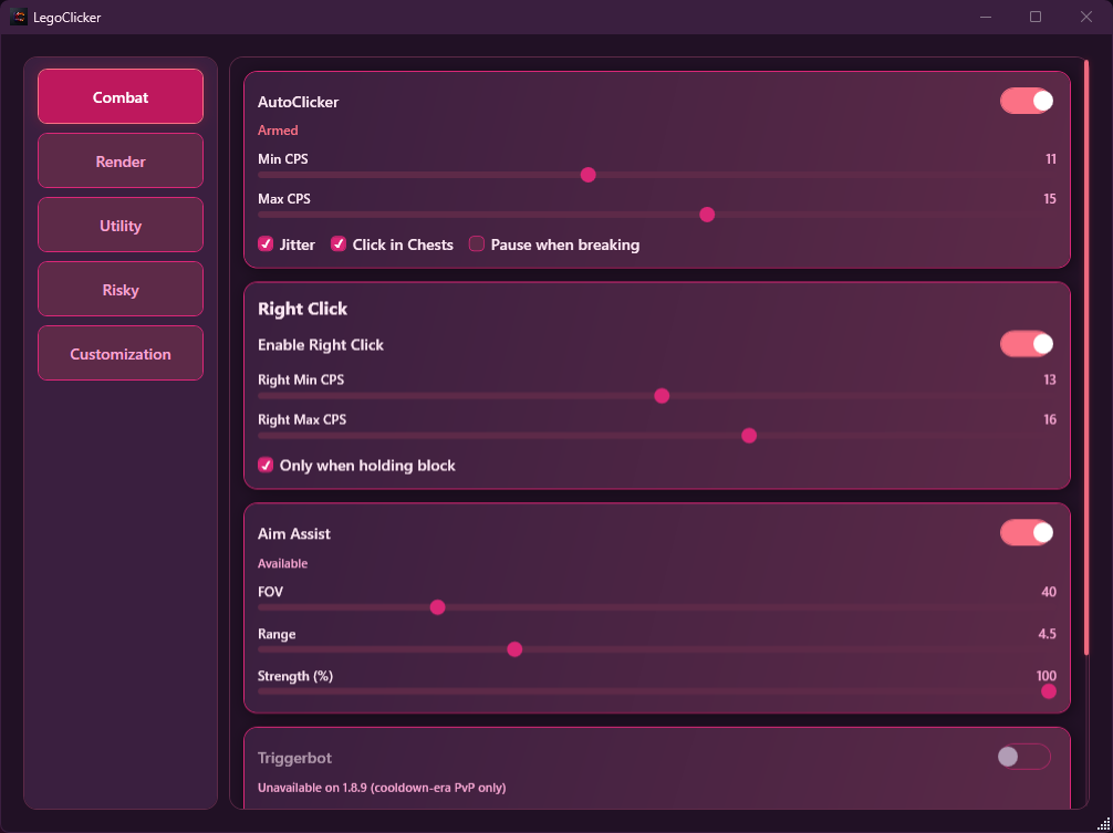 LegoClicker control center preview